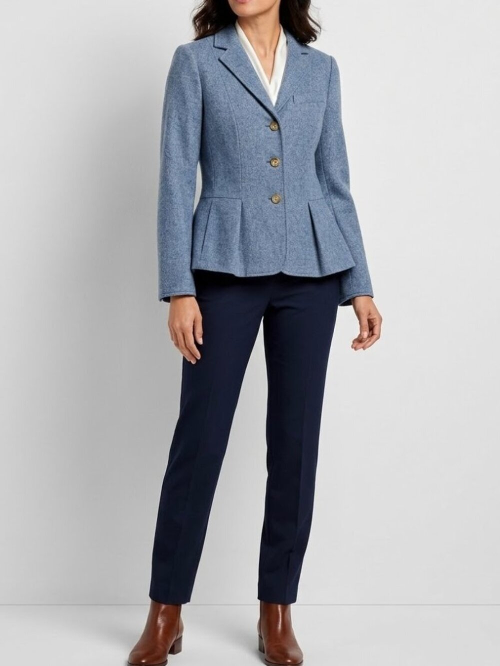 Talbots 100% Wool Blue Tweed Peplum Blazer Approx*Medium Academia Classic Office